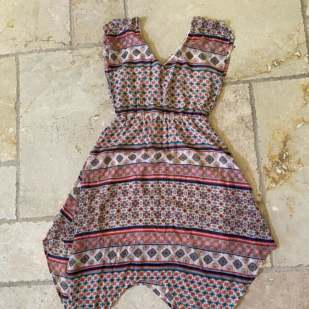 Boho Asymmetrical Print Dress with Cinched Waist